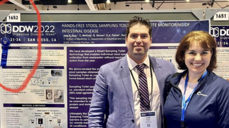 Jose R. Ruiz and Sonia Grego won the Award of Distinction for their work "Hands-Free Stool Sampling for Remote Monitoring of Intestinal Disease"